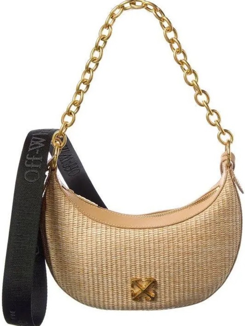 Off-White hemisphere hobo rafia Bag with Gold Chain NWT